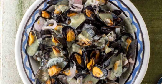 Moules de bouchot au bleu d’Auvergne