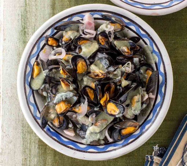 Moules de bouchot au bleu d’Auvergne